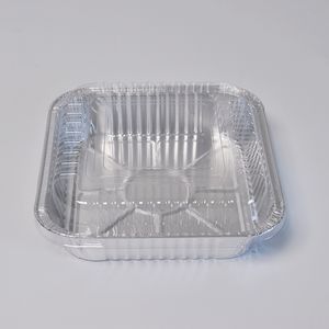 RE3G Récipient de papier d'aluminium d'emballage carré alimentaire de barbecue biodégradable jetable à emporter avec couvercle en plastique - Product Image 4