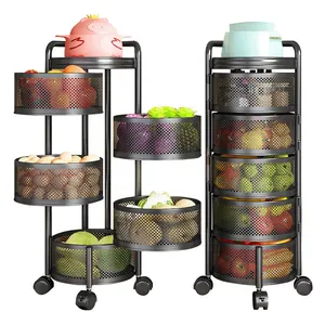 Panier à fruits rotatif en métal robuste à 5 niveaux, étagère de rangement de cuisine, chariots sans assemblage sur roues roulantes pour fruits et légumes
