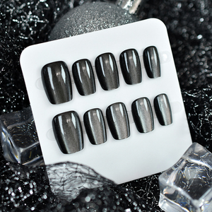 <span class=keywords><strong>Faux</strong></span> <span class=keywords><strong>ongles</strong></span> noirs à presser, carrés, moyens, en acrylique, à presser, effet œil de chat, brillants, artificiels, avec motif - Product Image 6