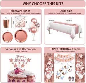 Decorazioni a farfalla appese Swirl Balloon Stand Kit decorazioni di compleanno Kit di decorazioni per feste di compleanno in oro rosa per ragazze donne