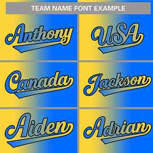 เสื้อเบสบอลแฟชั่นสีฟ้าทอง-ดำไล่เฉดสีแบบกำหนดเอง - Product Image 4