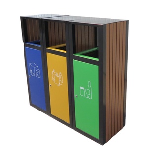 Modern Design Outdoor 3PCS Set Recycling Bin WPC Galvanized Steel Waste Bin Public Street Park Dustbin