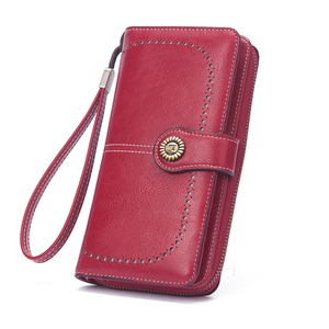 Portefeuille <span class=keywords><strong>Femme</strong></span> Long en Cuir Huilé Bloqueur RFID, Double Rabat Multi-Fonctionnel <span class=keywords><strong>Porte</strong></span>-Cartes de Crédit, Style Rétro Grande Capacité - Product Image 1