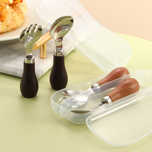 Juego de cuchara y tenedor de acero inoxidable 304, vajilla occidental con mango de imitación de madera, juego de cucharas para alimentación de bebés/niños pequeños - Product Image 4