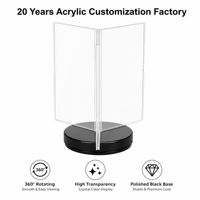 Support de menu rotatif en acrylique HOTEAM, support de table pivotant à 360 degrés, présentoir triangulaire avec base noire