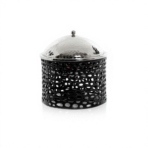 Stainless steel food serving <b>dish</b> with iron <b>stand</b> deluxe quality black color food serving <b>dish</b> at affordable pricing - Product Image 1