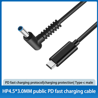 Vente en gros PD 65W type-c mâle vers DC 4.5*3.0mm Port mâle câble de données PVC fil de charge rapide Durable pour adaptateur secteur pour ordinateur portable HP