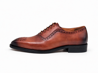 Sepatu Pria Tan Wingtip Brogue Oxford Kulit Patina Model Tali Runcing Anti-Slip Untuk Kantor, Karir, Pernikahan, Elegan, Grosir