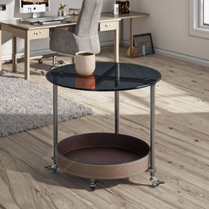 <span class=keywords><strong>Table</strong></span> basse moderne en verre trempé avec pieds en métal |   <span class=keywords><strong>Table</strong></span> basse ronde à roulettes avec système de poussée et de traction - Product Image 6