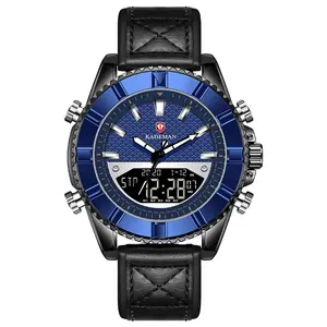 KADEMAN 9069 Men Digital Watch Drop Shipping Black Superior Leather Strap 2 time Chronograph Outdoor Business Luxury Wristwatch