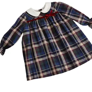 बच्चा लंबी आस्तीन गर्म और आरामदायक पीटर पैन कॉलर स्कॉटिश पैटर्न रंग आकार अनुकूलित किया जा सकता लड़कियों पोशाक
