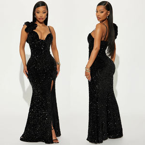 In STOCK abiti da ballo con spalline sottili da ballo con paillettes per vestire da sera Maxi abito a spacco - Product Image 3