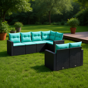 Black Garden <b>Sofa</b> Set With Cushions UV Resistant PE <b>Rattan</b> Outdoor Furniture Contemporary Design Waterproof - Product Image 2