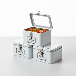 75x100x150 mm Rectangular Metal Box set (Set of 3 ) Wire Clasp and Transparent Lid Retro Retro Design - Product Image 2