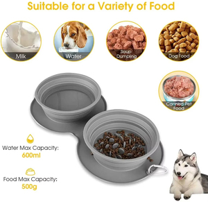 Tazón Plegable de Silicona para Mascotas, Tazón Doble Antideslizante para Perros y Gatos, Tazón Portátil para Mascotas para Exteriores - Product Image 3