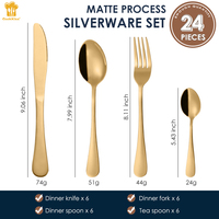 Ensemble de couverts de luxe Lehao 24 pièces en acier inoxydable doré poli miroir, couteaux, fourchettes et cuillères à dîner, pour un usage domestique