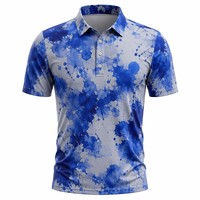 Polo de golf abstrait pour homme |   Pashan |   Encre aquarelle Cobalt Indigo Splash Gray |   Manches courtes en Spandex/Polyester/Nylon |