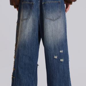 Jeans de Mezclilla Vintage con Pedrería para Mujer 2025, Jeans Holgados con Diamantes para Damas - Product Image 3