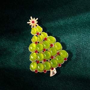Broche Arbre de Noël en Alliage Plaqué Or avec Strass Verts, Unisexe, Idéale pour Cadeau de Fête, Mariage, Bijou de Décoration Festive - Product Image 3