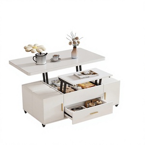 <span class=keywords><strong>Table</strong></span> <span class=keywords><strong>basse</strong></span>/salle à manger multifonctionnelle avec plateau relevable <span class=keywords><strong>en</strong></span> verre et structure <span class=keywords><strong>en</strong></span> bois massif pour petits salons - Meuble compact pour salon - Product Image 1