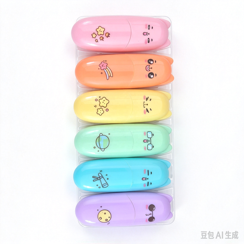 Macaron Cartoon Highlighter for Kids, Cat Ear Capsule Shape for School ...