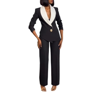 Elegant Collision <b>Colour</b> Large Turn Down Collar Casual Suit Two Piece <b>Set</b> for Women Fashion - Product Image 2