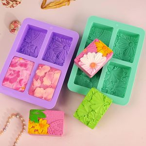 <span class=keywords><strong>Molde</strong></span> de jabón <span class=keywords><strong>rectangular</strong></span> LifeTop, moldes de silicona con patrón de flores rectangulares <span class=keywords><strong>3D</strong></span> para jabón hecho a mano, bombas de baño, velas, chocolate - Product Image 2