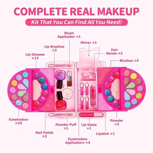 Trousse <span class=keywords><strong>de</strong></span> <span class=keywords><strong>Maquillage</strong></span> <span class=keywords><strong>et</strong></span> Cosmétiques Lavables Non Toxiques en Plastique pour Filles, avec Outils <span class=keywords><strong>et</strong></span> Pinceaux, Idéale pour le Jeu d'Imitation en Crèche - Product Image 4