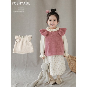 الخريف بلا أكمام سترة محبوك بلون واحد الفتيات تانك الأعلى صدرية تيدي ملابس تريك بالجملة أطفال تيدي سترات أطفال - Product Image 2