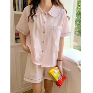 Pijama a Rayas con Cuello de Muñeca y Bloques de Color, Nuevo Estilo Verano 2025 para Mujer, Conjunto de Pantalones Cortos de Manga Corta Dulce y Sencillo, Ropa de Estar por Casa - Product Image 2