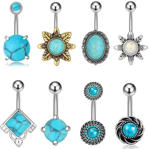 Getta new arrive kallaite navel ring pearl belly button ring tarnish free belly rings stainless steel piercings jewelry