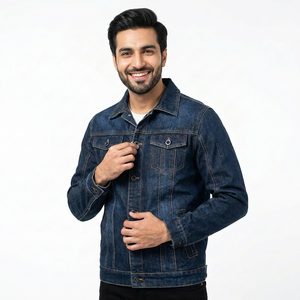 Chaqueta de mezclilla para hombre para exteriores, tendencia antiarrugas, superventas, alta calidad, precio barato, cuello levantado hecho a medida, logotipo frontal con capucha - Product Image 1