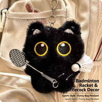 Nouveau Pendentif Chat Noir en Peluche avec Ballon de Badminton, Pendentif Exclusif pour Sac de Poupée, Porte-clés de Couple