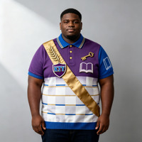 Pull tricoté personnalisé à manches courtes pour fraternité, motif écossais violet et bleu, broderie de badge, pour homme
