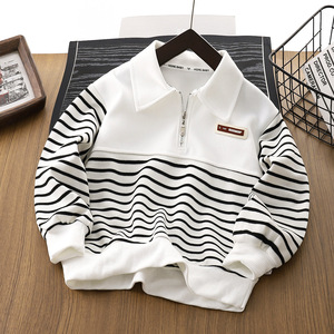 Sweat-shirt à col châle rayé <span class=keywords><strong>de</strong></span> style coréen pour garçons, imprimé teint en pièce, demi-zip, nouvelle collection printemps-automne 2025, grande taille - Product Image 4