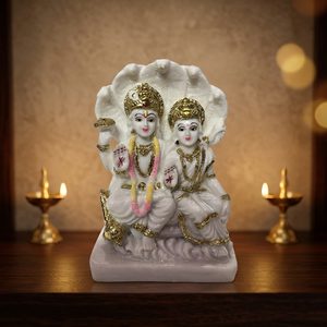 Idole Lakshmi Narayan en or blanc de 5 pouces, finition marbre, Vishnu Lakshmi Murti pour la maison, le temple, le bureau, le salon, articles spirituels - Product Image 5