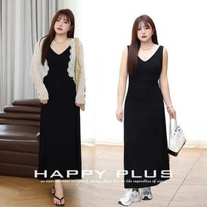 Vestido Largo con Cuello en V Happy Plus, Negro, Talla Grande, Cintura Ajustada, Vestido de Noche para Mujer, Color Sólido, Estilo Simple y Elegante - Product Image 4