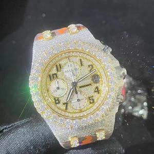 Montre-bracelet mécanique chronographe classique en acier inoxydable 904L avec diamants, montre de luxe en moissanite VVS pour hommes - Product Image 6