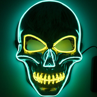 Masque LED néon Halloween, tête de fantôme d'horreur, pour hommes et femmes, accessoire de fête amusant, lumineux, qui brille dans le noir, pour cosplay de squelette