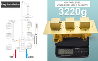 Ensemble de douche thermostatique LED de luxe doré, mural, en laiton, avec pommeau de douche pluie et jets de massage, affichage de la température, haute pression, design moderne