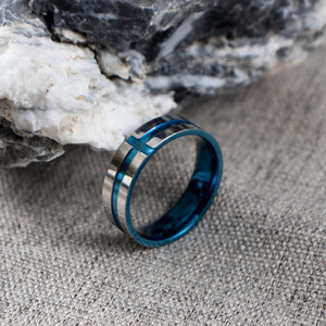 Stainless Steel Cross <b>Ring</b> Blue Geometric Design Unisex Fashion Jewelry SA1050 - Product Image 2