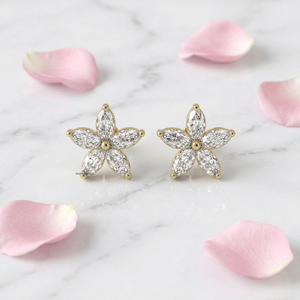 ต่างหูเพชรทรงมาร์คีส์แบบดอกไม้  ทอง 10K 14K 18K เงินแท้ 925 935 - Product Image 1