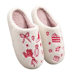 Pantofole da Casa in Peluche Ricamate per Donna, Stile Comodo da Interno con Motivi a Fiocco e Torta, Scarpe Calde per Autunno e Inverno - Product Image 5