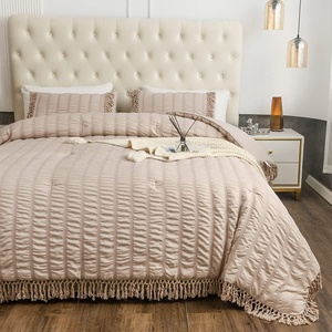 بيع بالجملة طقم مفارش سرير مقلمة ومطرزة منفوشة لحاف سرير الملكة والملك حجم سرير للمنزل الفندق - Product Image 1