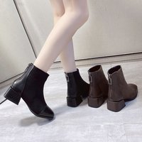 Bottines Respirantes en PU pour Femmes, Bottes Plateformes Classiques Noires à Fermeture Éclair, Chaussures d'Hiver Décontractées avec Talon, Bottines Chelsea