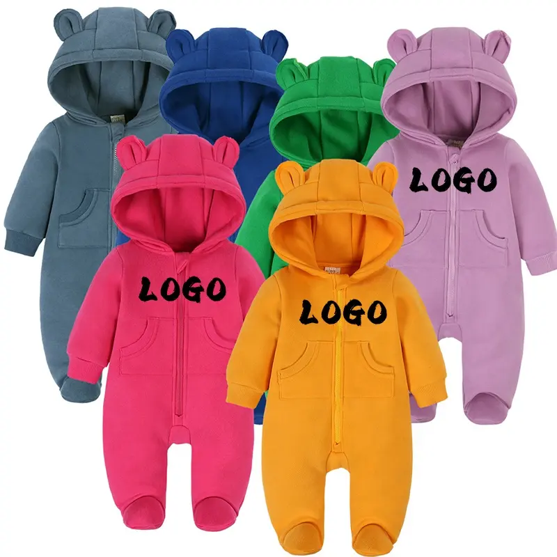 2024 Atacado Baby Rompers Roupas Infantis Inverno Bebê Recém-nascido Menina Zipper Bodysuit Urso Personalizado Romper Do Bebê