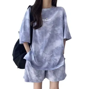 Women Summer Plain Dye Casual Clothing T shirts and Shorts Sets Women Short Set Oversize T Shirt Jogger Shorts Set