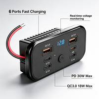 Chargeur USB encastrable 6 ports pour siège de bus, double QC3.0 18W PD 30W, voltmètre, interrupteur d'alimentation 12V 24V, chargeur rapide pour autocar, camping-car, marine