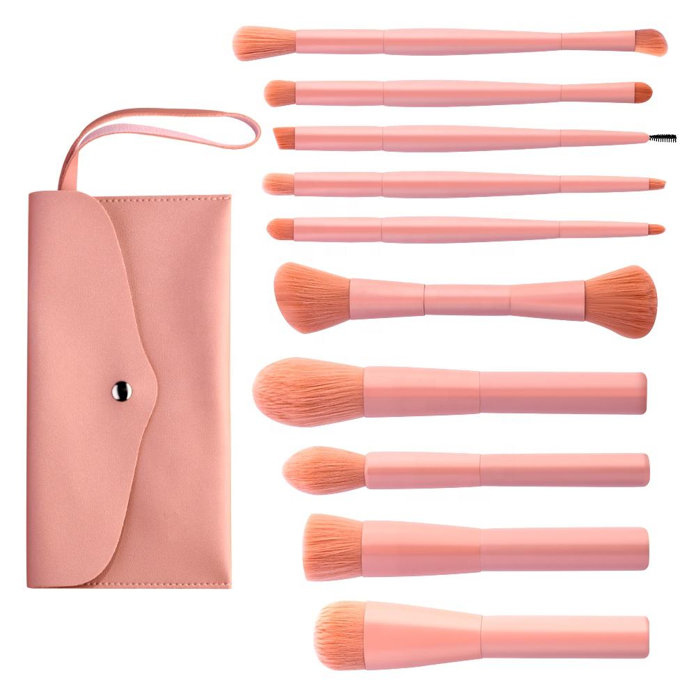 Custom Logo 10pcs Makeup Tool Long Handle Cosmetic Brush Bag Gift Face Beauty Brushes Pink Makeup Brushes Set 
