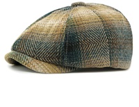 Unisex Otoño Invierno mezcla de lana Plaid Baker Boy Hat para mujeres Newsboy Cap con degradado de color británico Retro Vintage Cloche Hat